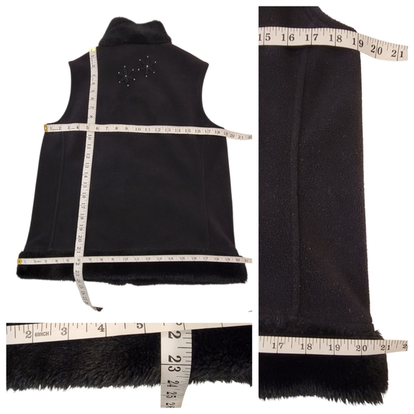 Vintage Northern Reflections Fleece Vest Black Faux Fur Trim Cozy Warm Women’s S - Picture 14 of 17
